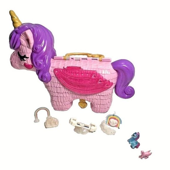 2019 Compact Polly Pocket Pink Unicorn with Purple Hair Party Play Set Purse - Picture 11 of 12